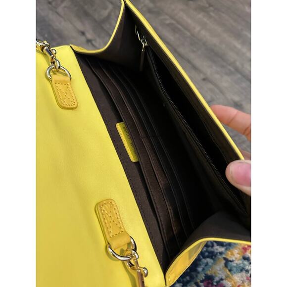 St. John Women's Yellow Logo Chain Leather Purse Shoulder Bag - Picture 6 of 12